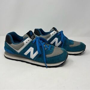 New Balance 574 Classic Teal Blue Suede Gray Mesh Sneakers Men’s 8